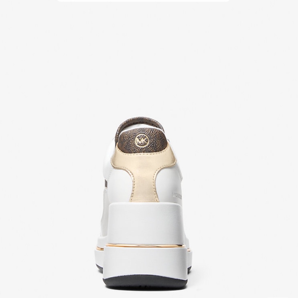 Michael Kors Emmy Signature Logo & Leather Wedge Trainer - 8&1/2 - brown & white - Picture 5 of 5